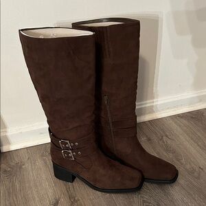 Women's Brown Tall Biker Boot with Buckles